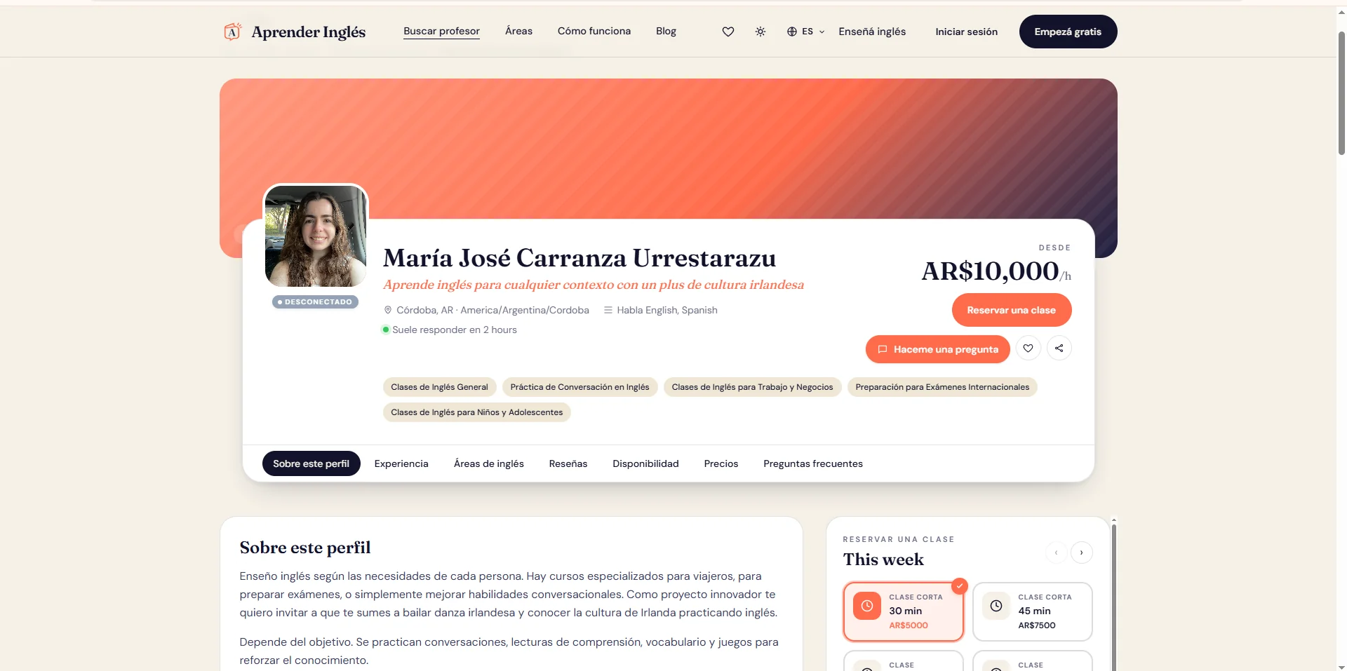 Perfil de un profesor en Aprender Inglés